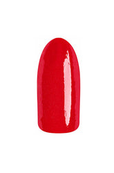 Bright red EzFlow TruGEL Roxanne nail gel polish swatched onto a fake nail